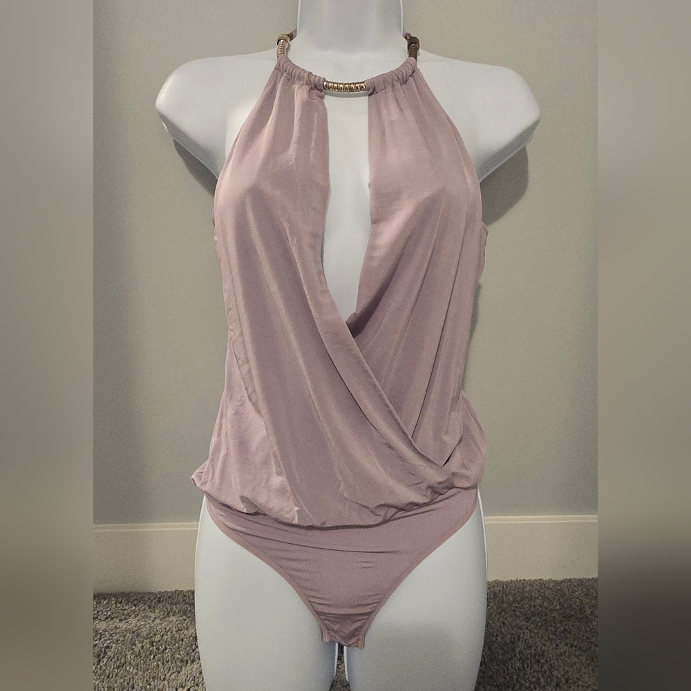 Marciano Lilac Purple Halter Top with Gold Toned Solid Choker Ring. Size XS.
